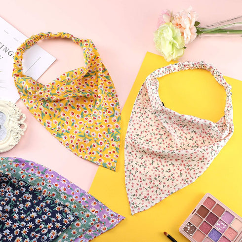 Syhood 6 Pcs Floral Bandanas for Women, Boho Daisy Hair Scarf Headband with Clip Chiffon (Pretty Floral Patterns)
