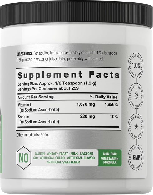 Horbaeach Buffered Sodium Ascorbate Vitamin C Powder | 16 oz | Vegan, Non-GMO, and Gluten Free Supplement
