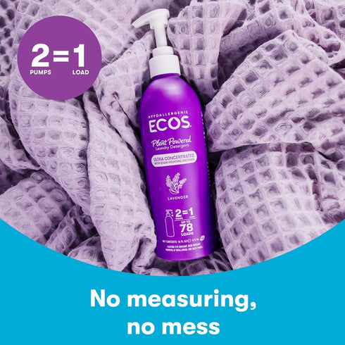 ECOS Ultra Concentrated Liquid Laundry Detergent, 16 Fl Oz, Sustainable Aluminum Bottle, Up to 78 Loads, Lavender