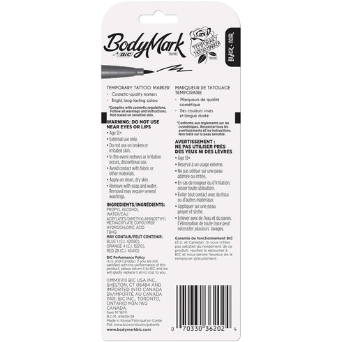 Bic BodyMark Temporary Tattoo Markers, Black, 0.04 Fl Oz