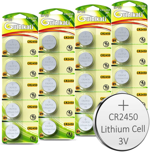 GutAlkaLi CR2450 Lithium 3V Battery, Electronic Coin Cell Button for Toys Calculators Watches