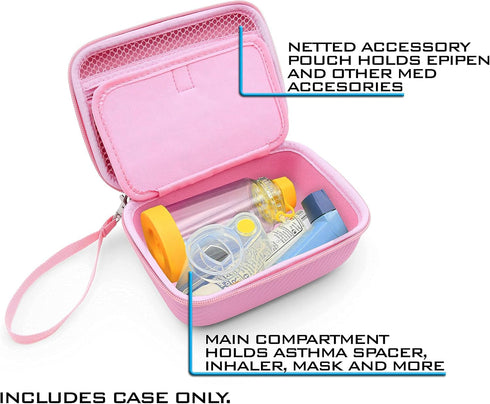 CASEMATIX Pink Travel Case Bag for Asthma Inhaler, Masks, Spacer - Case Only