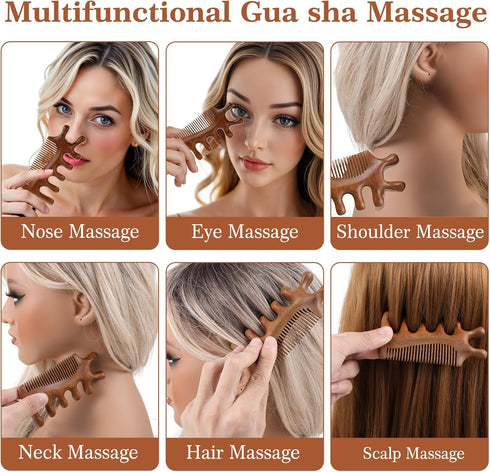 HJZHII 4 1 Wooden Scalp Comb, Scalp Massage Tool Scalps Massager Hair Growth Wooden Massage Comb in Sandalwood Gua Sha