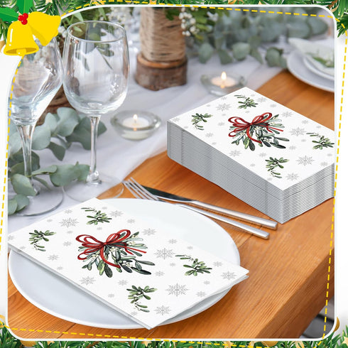 Janlaugh 100 3 Pcs Chriatmas Mistletoe Ply Disposable Napkins Hand Towels for Bathroom Paper Napkins Guest Decorative