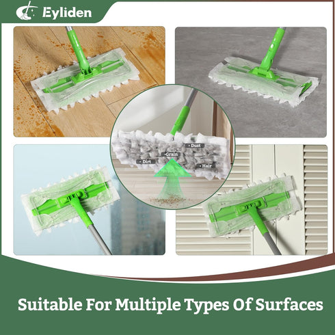 Eyliden Sweeper Mop, Wet & Dry Mops for Floor Cleaning, Disposable Dust Mop Starter Kit with 36 Refills