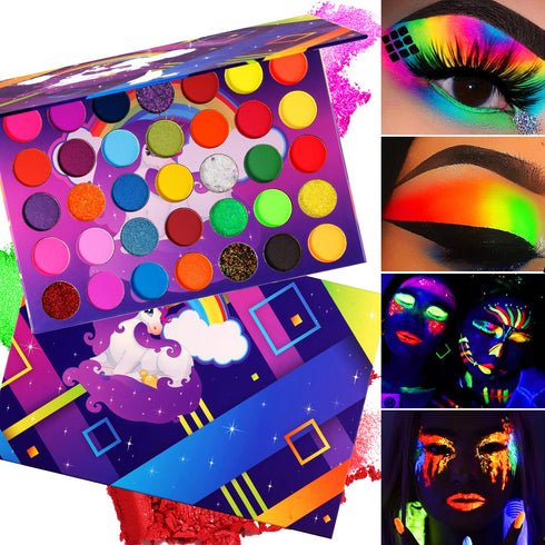 Afflano Neon Eyeshadow Palette, Colorful High Pigmented Rainbow Eyeshadow Matte Shimmer Glitter for Bright Makeup