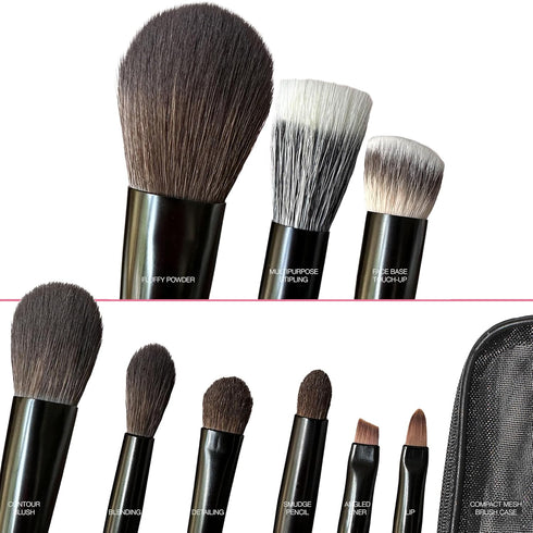 Cosme 9 FULL FACE MINI TRAVEL Makeup Brush Set, Natural Coverage Brushes with Brush Case