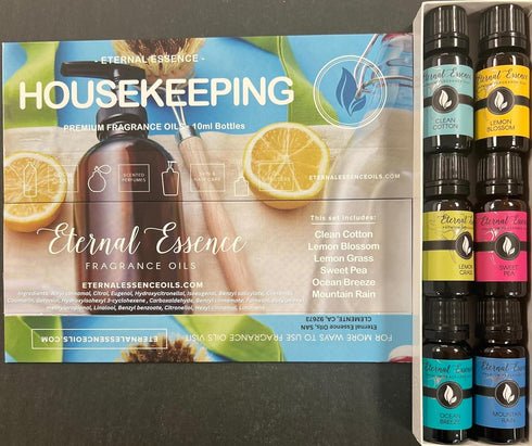 Housekeeping Gift Set of 6 Premium Fragrance Oils - Clean Cotton, Lemon Blossom, Ocean Breeze, 10ML