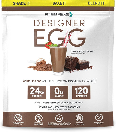 Designer Wellness Natural Egg Yolk & White Protein Powder, Keto and Paleo Friendly, Dutch Chocolate, 12.4 Ounce