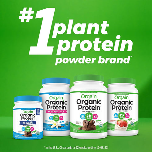 Orgain Organic Vegan Protein Powder, Creamy Chocolate Fudge - 21g Plant Based Protein, 10g Prebiotic Fiber, Gluten Free