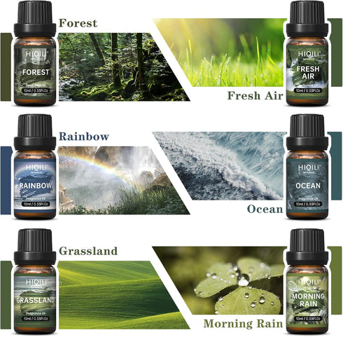 HIQILI Nature Fragrance Oil 6x10ml, Essential Oils Set for Candle Scents, Soap Making & Diffuser