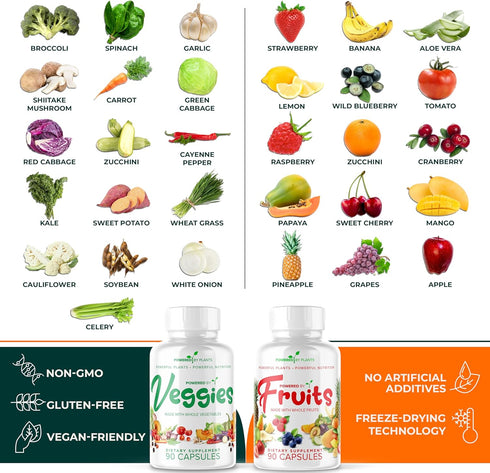 Fruits & Veggies Capsules, Natural Superfood with Vitamins & Minerals, Fruit & Vegetable Supplements for Adults (2 Pack)