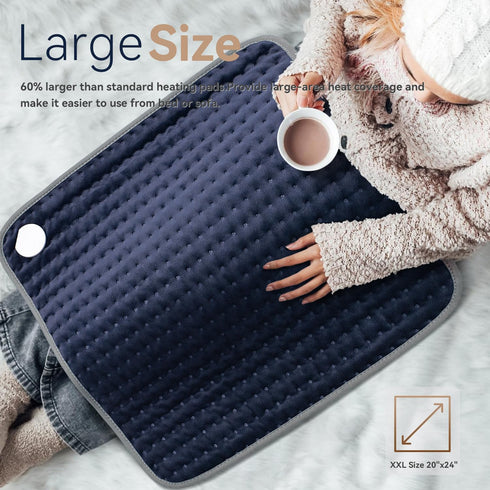 Blue Elf Heating Pad for Back/Neck/Shoulder Pain Relief, XXL Electric Heating Pads with 6 Heat Settings, 20"x24"