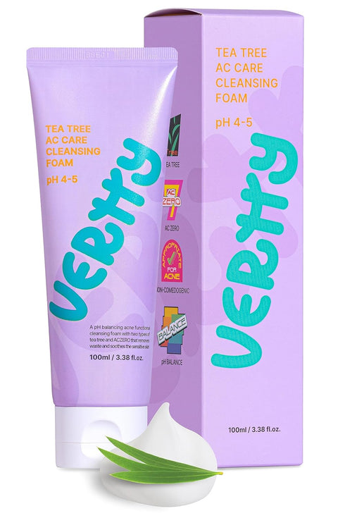 Tea Tree Vegan Cleansing Foam - Daily Oil Control Cleanser for Sensitive Skin, Moisturizing & Hydrating (3.38oz)