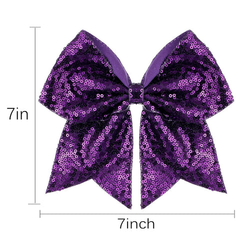 Large 7 Inch Glitter Bow Clip, Sequin Bling Party Hair Accessories for Women, Teens, Girls, Kids (Dark Purple)