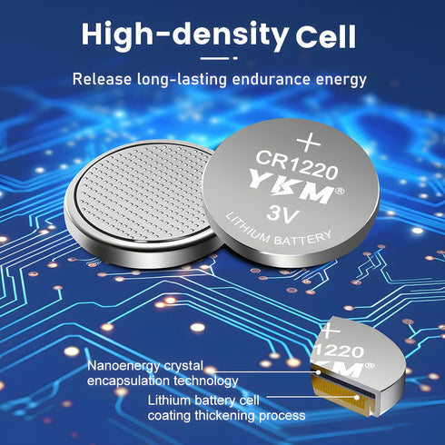 CR1220 3 Volt Coin Lithium Battery, 10 Pack for LED Light, Thermometer, Alarm Sensor, Watch - 5-Year Warranty