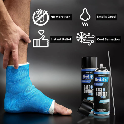 Cast Comfort Itching and Odor Relief Spray, Cools and Relieves Itchy Cast, Blue