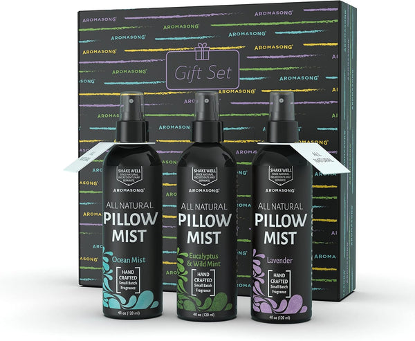 Aromasong All Natural Pillow Spray for Deep Sleep- Holiday Gift Pack of