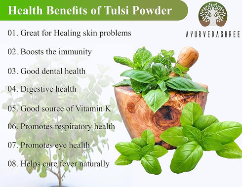 Tulsi Powder Holy Basil | 100 Gm | Vegan, Non-GMO, Gluten Free | Ocimum Sanctum Tulsi Leaves Powder