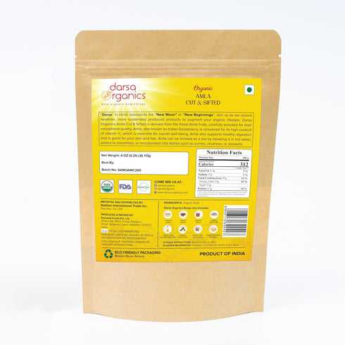 Darsa Organics Amla Berry Cut & Sifted from India 8 ounce | Amalaki Gooseberry (Phyllanthus Emblica) | Rich in Vitamin C & Antioxidants | Supports Immunity, Hair Growth | Add to Smoothies, Herbal Teas, Hair & Skin Masks | Resealable Pouch