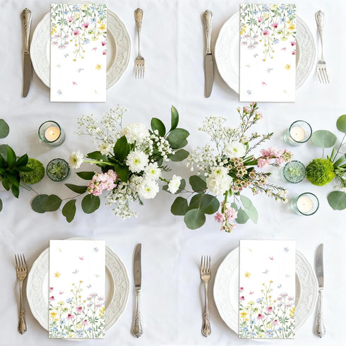SMUAENSS 100 3-Ply Pcs Floral Paper Napkins Guest Towels disposable Bathroom Napkins - Pastel Floral Cocktail Napkins
