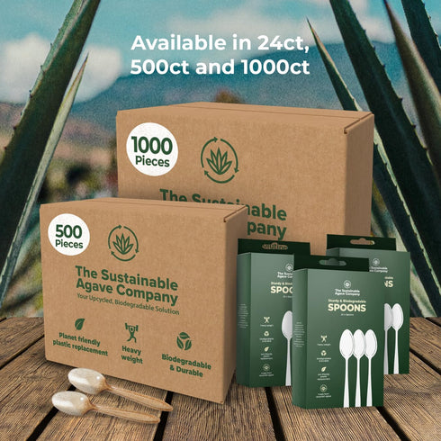 Sustainable Agave Co 24 Count Agave Fiber Spoons, Biodegradable, Plant-Based, Made With Upcycled Materials