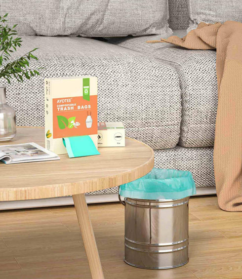 AYOTEE Compostable Trash Bags, 4 Gallon Drawstring, 100 Counts, Ultra Strong Unscented for Bathroom, Kitchen, Car, Pet