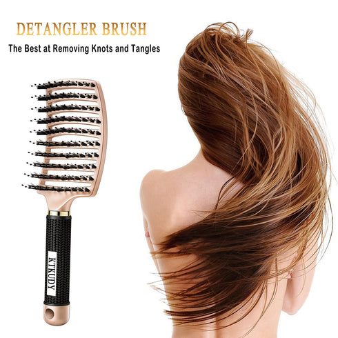 KTKUDY Detangling Brush for Women Men Kids, Boar Bristles Hairbrush for Wet and Dry Hair, Pain-Free Detangler