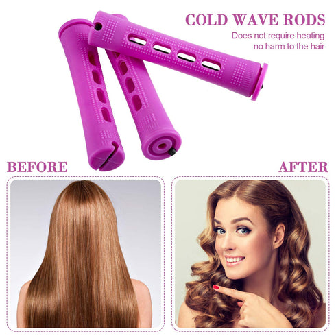 WILLBOND 36 Pieces Cold Wave Rod Hair Perm Rods - Hair Rollers with Steel Rat Tail Comb for Hairdressing Styling