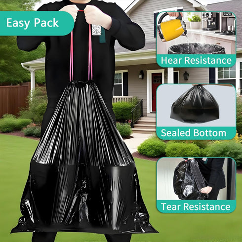 Putanfoxun 13 Bags,13+ (100) Tear-Free Trash Bags Gallon,Black Drawstring Kitchen Garbage Gallon Tall Kitchen Trash Bag
