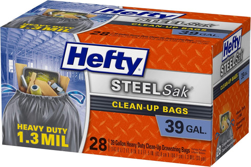 Hefty SteelSak Heavy Duty Large Clean-Up Trash Bags, 39 Gallon, 28 Count