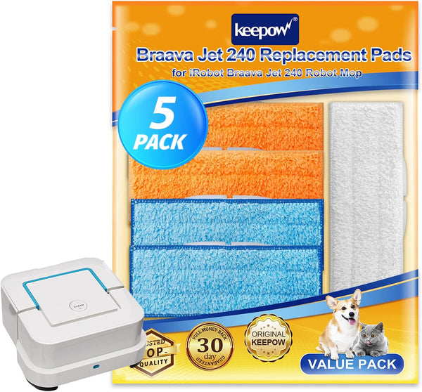 KEEPOW Braava Jet 240 Mop Pads Compatible with iRobot Braava Jet 240, 241, 245 (2 Wet + 2 Damp + 1 Dry)