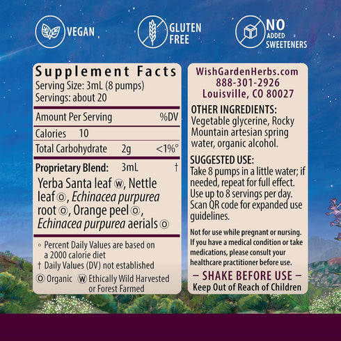 WishGarden Herbs Kick-Ass Allergy - Plant-Based Non-Drowsy Herbal Supplement with Nettle Leaf, Echinacea, 2oz