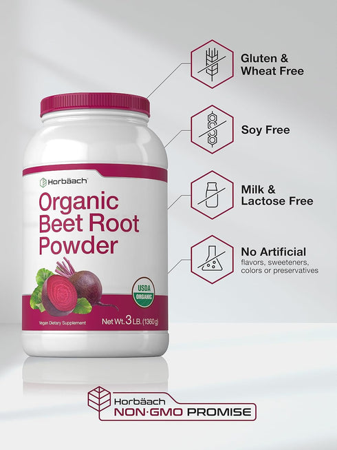 Horbaeach Organic Beet Root Powder, 3lb Bulk Supplement, Raw Superfood, Vegan, Non-GMO, Gluten Free