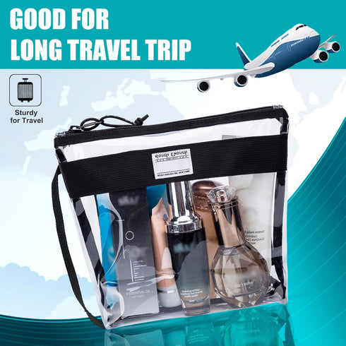Rough Enough Clear Toiletry Bag, Makeup Organizer Cosmetic Pouch with Zipper Handle for Travel Essentials