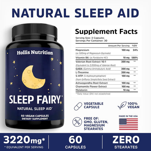 SLEEP FAIRY Natural Sleep Aid - Melatonin 10mg, Magnesium Glycinate 500mg, Herbal Sleeping Pills for Adults