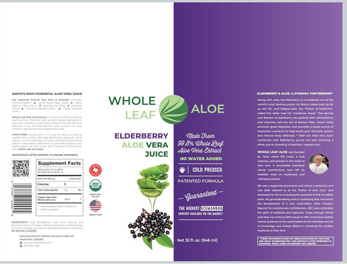 Whole Leaf Aloe Vera Juice with Organic Elderberry Extract Patented Formula, High Acemannan Content, and NO Water