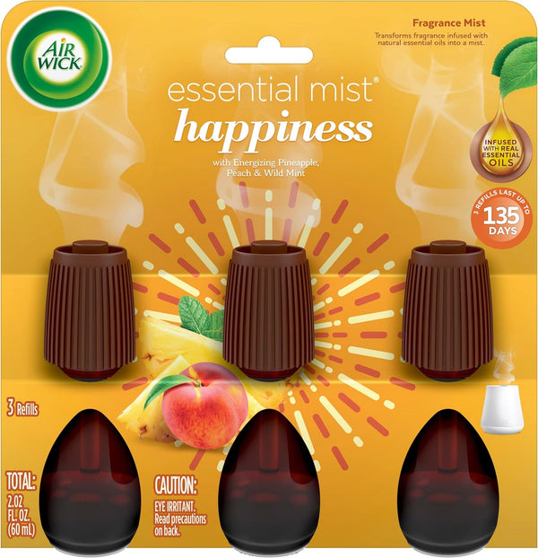 Air Wick Essential Mist Refill, Happiness, 3ct, Air Freshener, Essential Oils