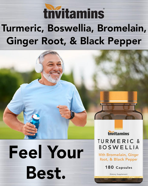 Turmeric & Boswellia Complex 180 Capsules with Ginger Root, Joint Support Supplement Produced in the USA