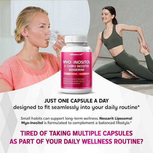 NESSARIT 150 Myo-Inositol, D-Chiro Inositol, Berberine, Ashwagandha & Maca Support Womens Health & Mood Balance