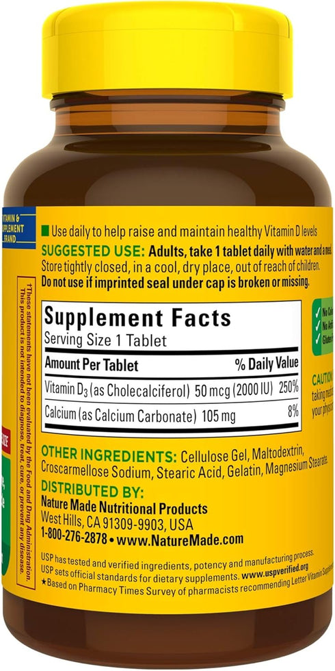 Vitamin D3 220 Tablets - 2000 IU (50 mcg), Supports Immune Health, Strong Bones and Teeth, & Muscle Function, 250%