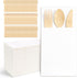 Napkin and Bamboo Cutlery Set, Compostable Utensils Disposable Cutlery for Party, Wedding,