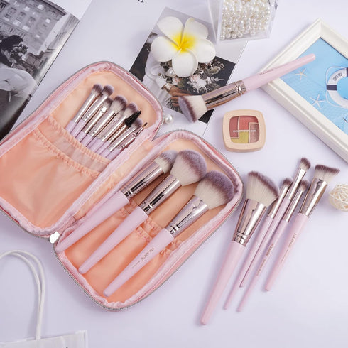 Makeup Brushes, 18 Pcs Professional Synthetic Brush Set with Case, Travel Makeup Brushes (Pink Gold)