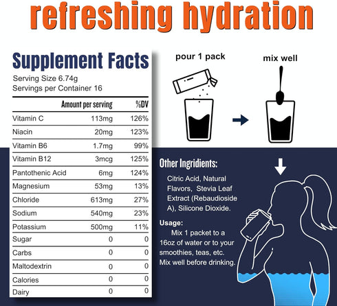 Hi-Lyte Pro Hydration Packets - 16 Individual Drink Packets | Orange | Flavored Electrolyte Powder, Sugar-Free