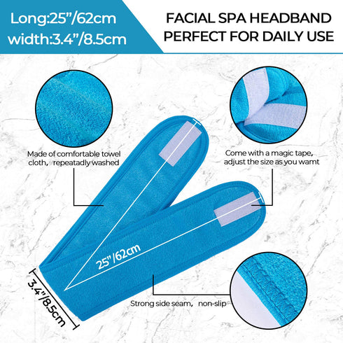Whaline Spa Facial Headband, Adjustable Terry Cloth Makeup Wrap for Face Washing, Shower, 3 Pieces (Blue, Green, Yellow)