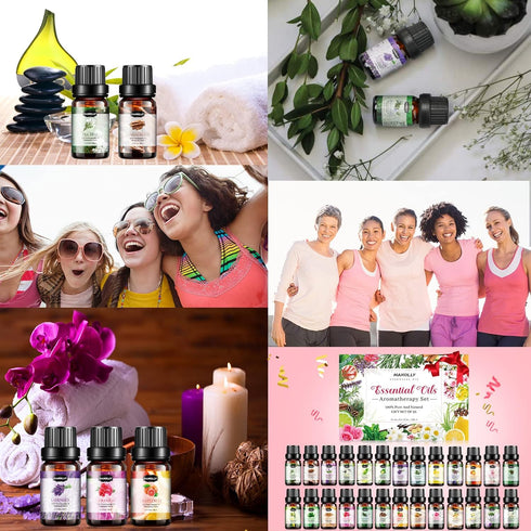 Set, (26 5ml) Essential Oils Aromatherapy Essential Oil Kit for Diffuser, Massage, Skin Care x - Eucalyptus, Lavender
