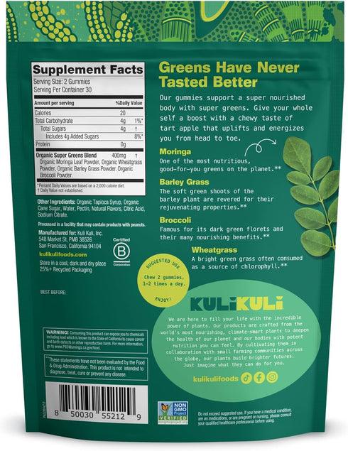 Kuli Kuli Super Energy Gummies - 60 Non-GMO, Gluten-Free Moringa Gummies, Caffeine-Free Natural Energy Booster