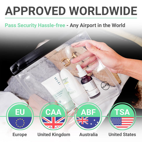 Ogato 3pcs Clear TSA Approved Toiletry Bag, Quart Size Security Approved Clear Travel Bags for Liquids & Cosmetics