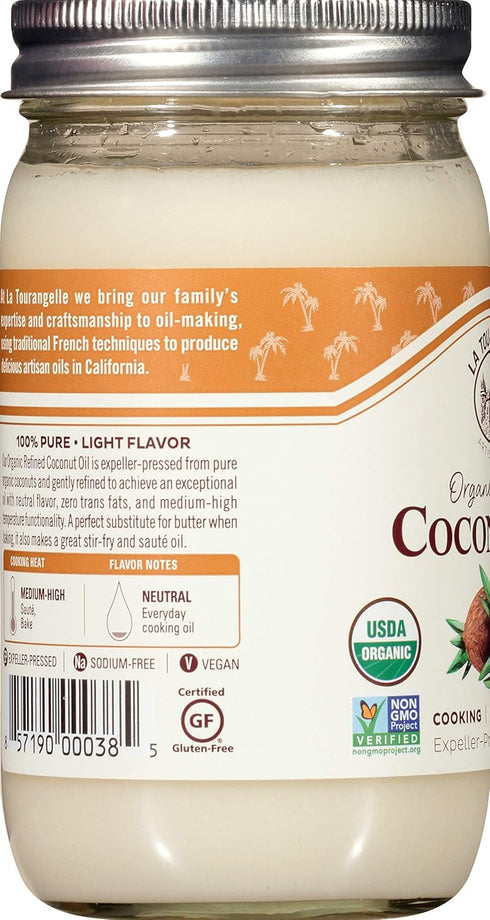 La Tourangelle Organic Refined Coconut Oil, Great for Cooking, Baking, Hair, Skin Care, 14 fl oz