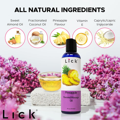 Lick Pineapple Flavored Massage Oil, Romantic Body Safe Non-Greasy Formula, 4 oz
